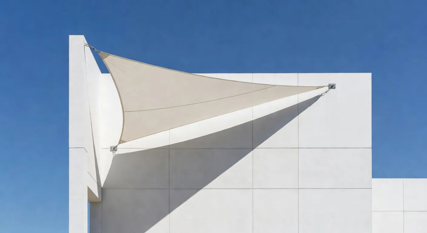 Architecture contemporaine avec voile d'ombrage blanche — jeu d'ombre et de lumière