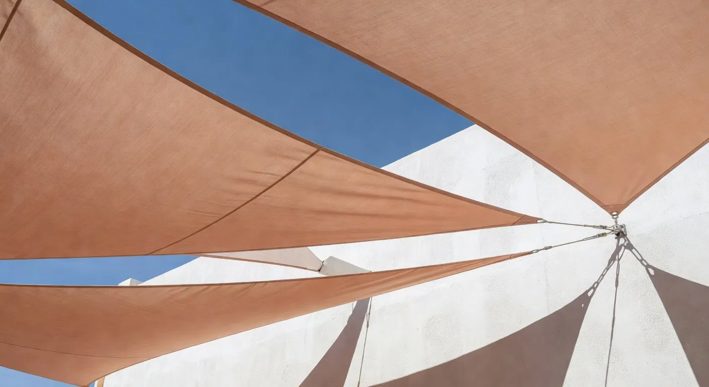 Voile d'ombrage terracotta — détail des teintes chaudes et de la texture de la toile